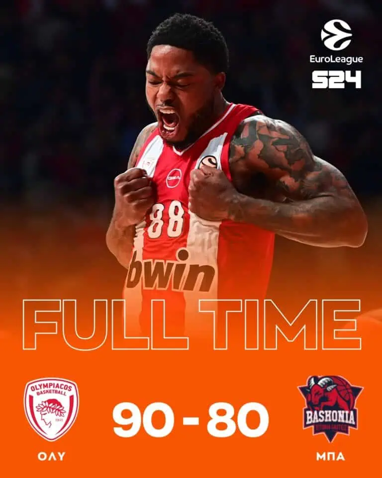 Euroleague: Ολυμπιακός – Μπασκόνια 90-80,με “σβηστές μηχανές”
