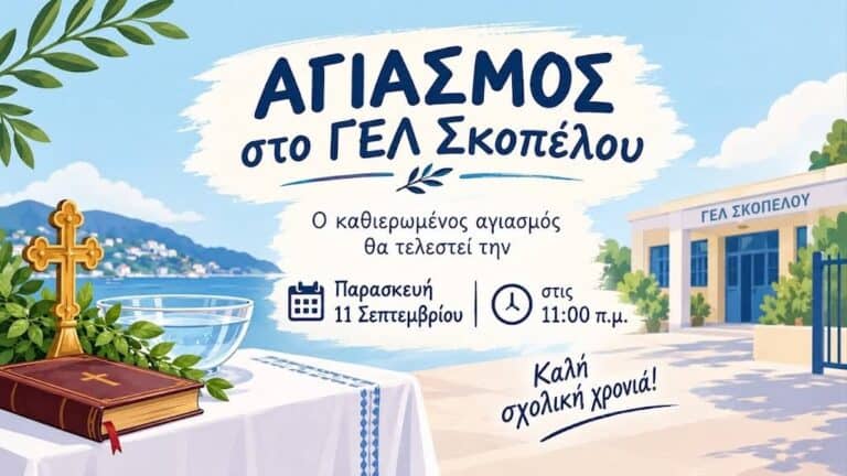 Αγιασμός στο ΓΕΛ Σκοπέλου την Παρασκευή 11 Σεπτεμβρίου
