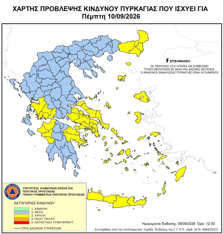 Κίτρινη προειδοποίηση για πυρκαγιά αύριο στις Σποράδες