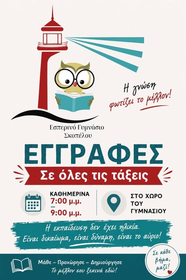 Εγγραφές στο Εσπερινό Γυμνάσιο Σκοπέλου – Μια νέα ευκαιρία εκπαίδευσης για όλους