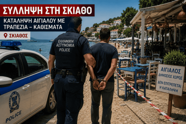 Σύλληψη στη Σκιάθο για τραπέζια και καρέκλες στον αιγιαλό
