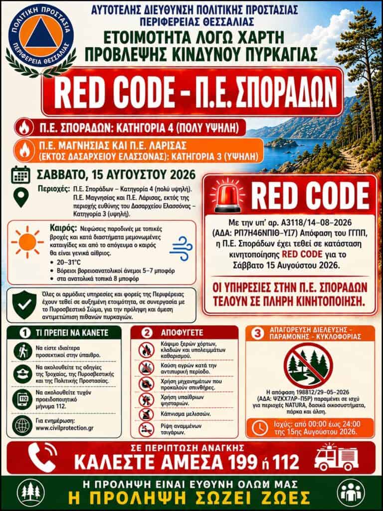 Σε «κόκκινο» συναγερμό για πυρκαγιά τον Δεκαπενταύγουστο οι Σποράδες